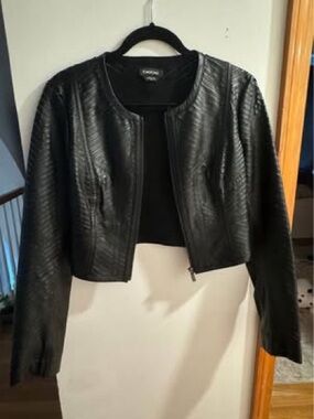 BEBE Black Cropped Leather Jacket - Women